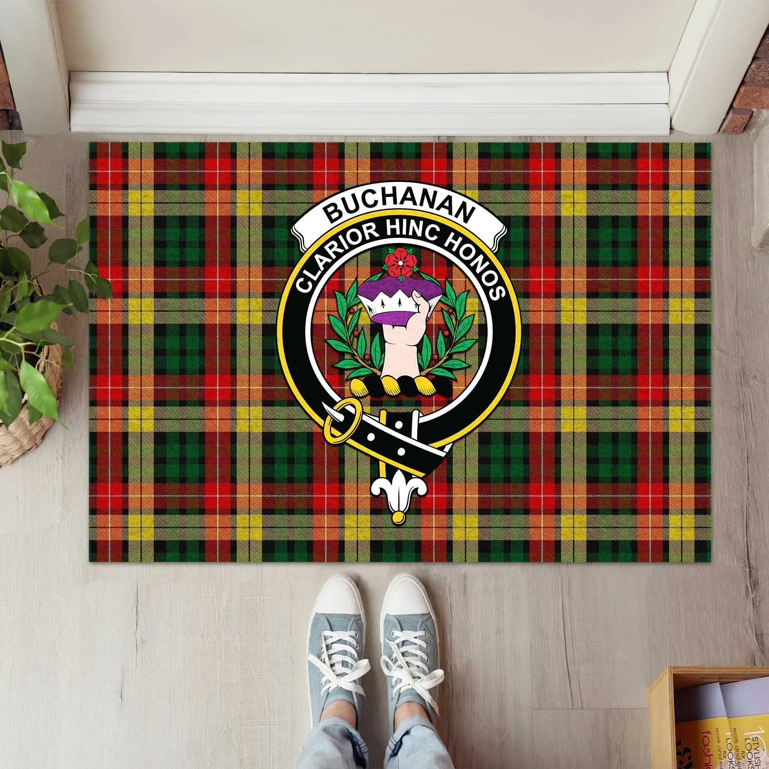 Buchanan Tartan Door Mat with Family Crest