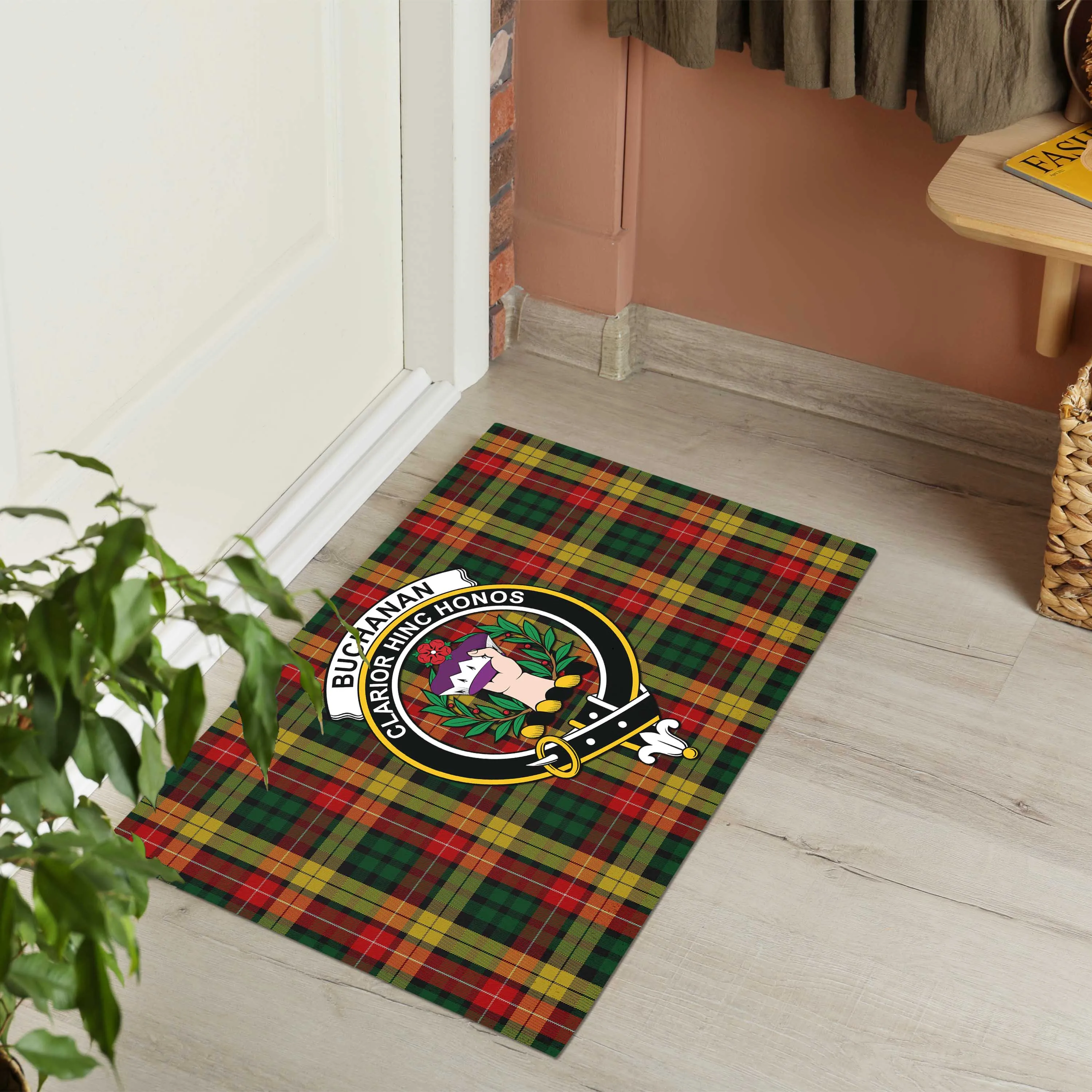 Buchanan Tartan Door Mat with Family Crest