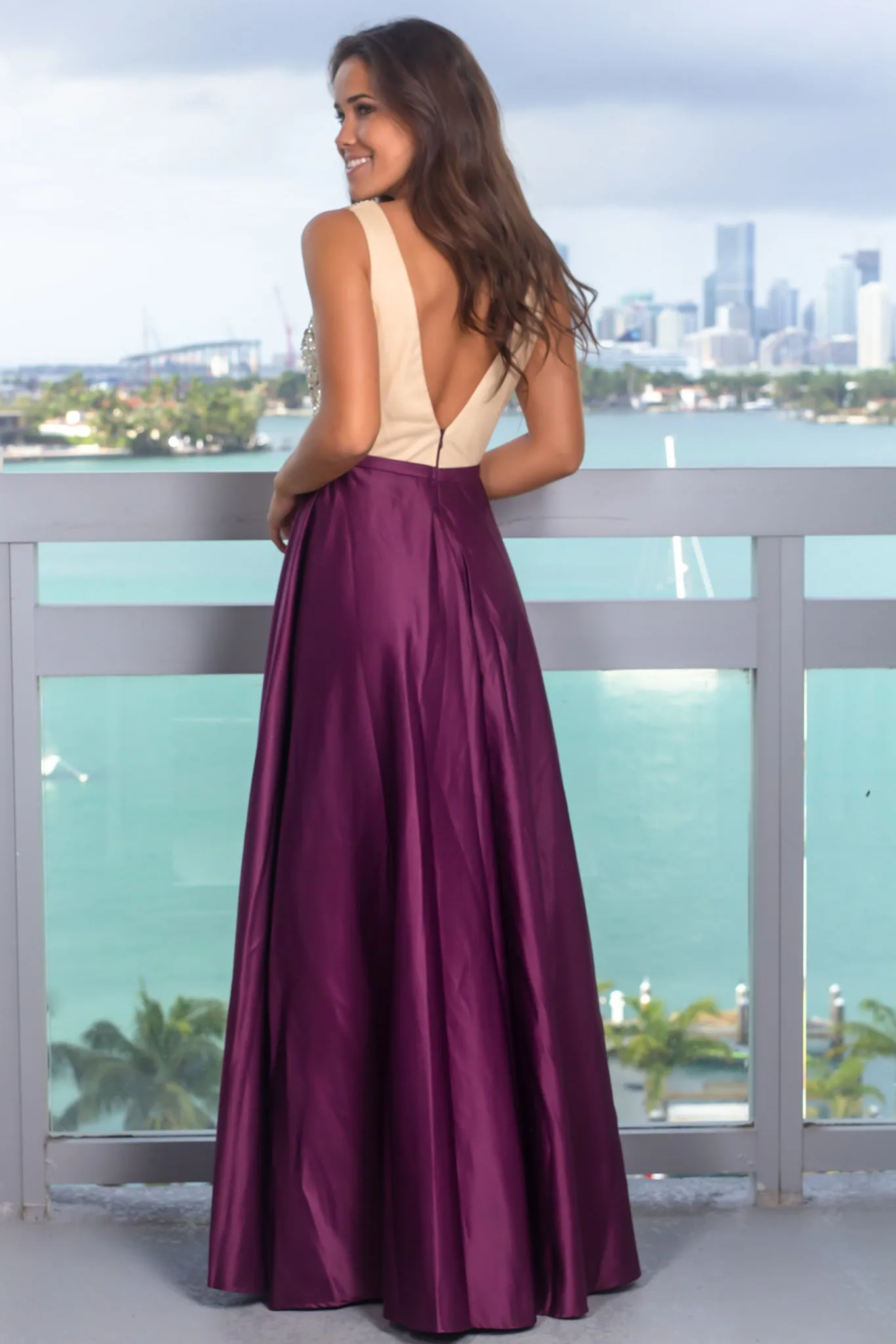 Burgundy Maxi Dress with Sequin Top