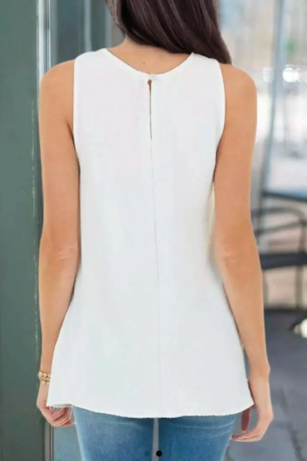 Button Hollow Out 
Crisscross Camisole White