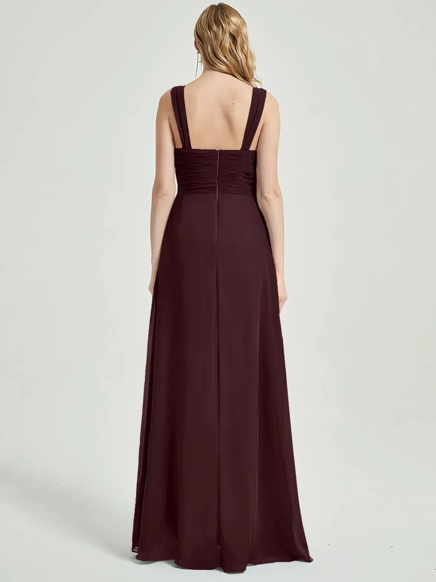 Cabernet Sweetheart Straps A-Line Maxi Chiffon Bridesmaid Dresses