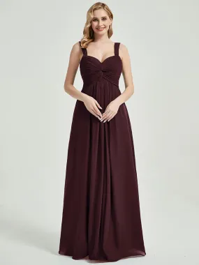 Cabernet Sweetheart Straps A-Line Maxi Chiffon Bridesmaid Dresses