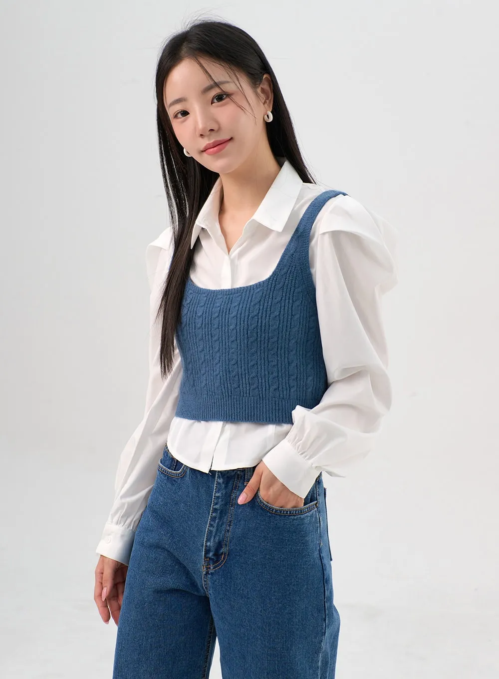 Cable-Knit Crop Vest OG328