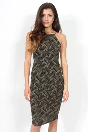 Caitlin Black & Gold Backless Bodycon Midi Dress