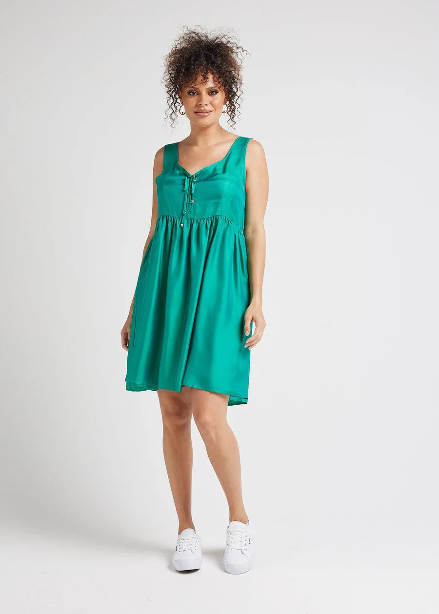 Carnation Sleeveless Silk Dress - Emerald Green