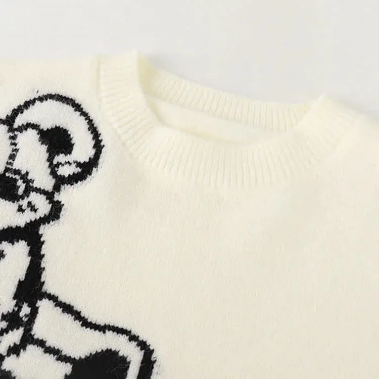 Cartoon Bear Streetwear Sweater Pleated Skirt Two Piece Set