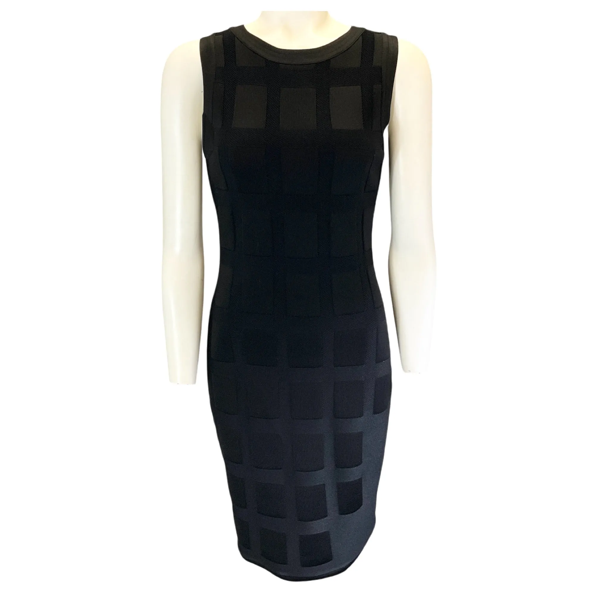 Chanel Black Patterned Sleeveless Silk Stretch Knit Dress