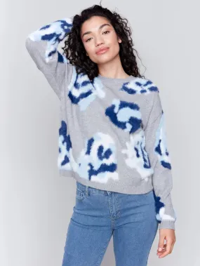 Charlie B Hairy Yarn Floral Crew-Neck Drop-Shoulder Sweater - C2687-895A