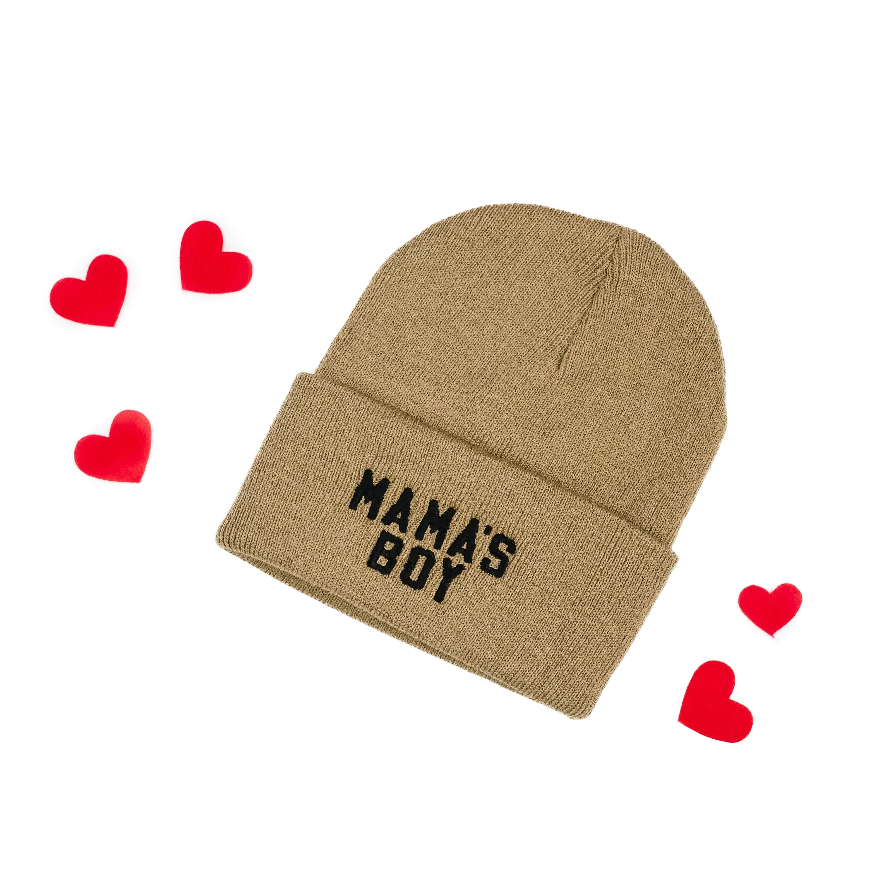 Child Beanie - MAMA'S BOY - Block Font - Toffee w/ Black