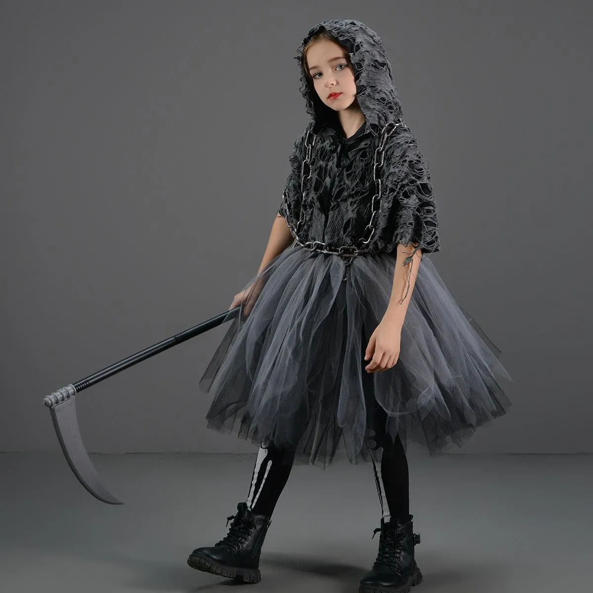 Children aged 2-12 years old Halloween party cosplay horror black dress sickle costume performance suit set