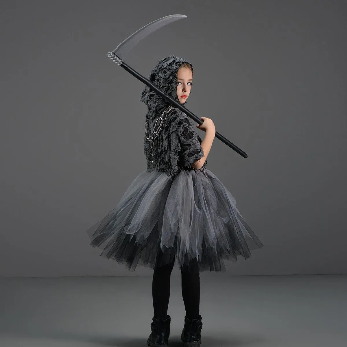 Children aged 2-12 years old Halloween party cosplay horror black dress sickle costume performance suit set