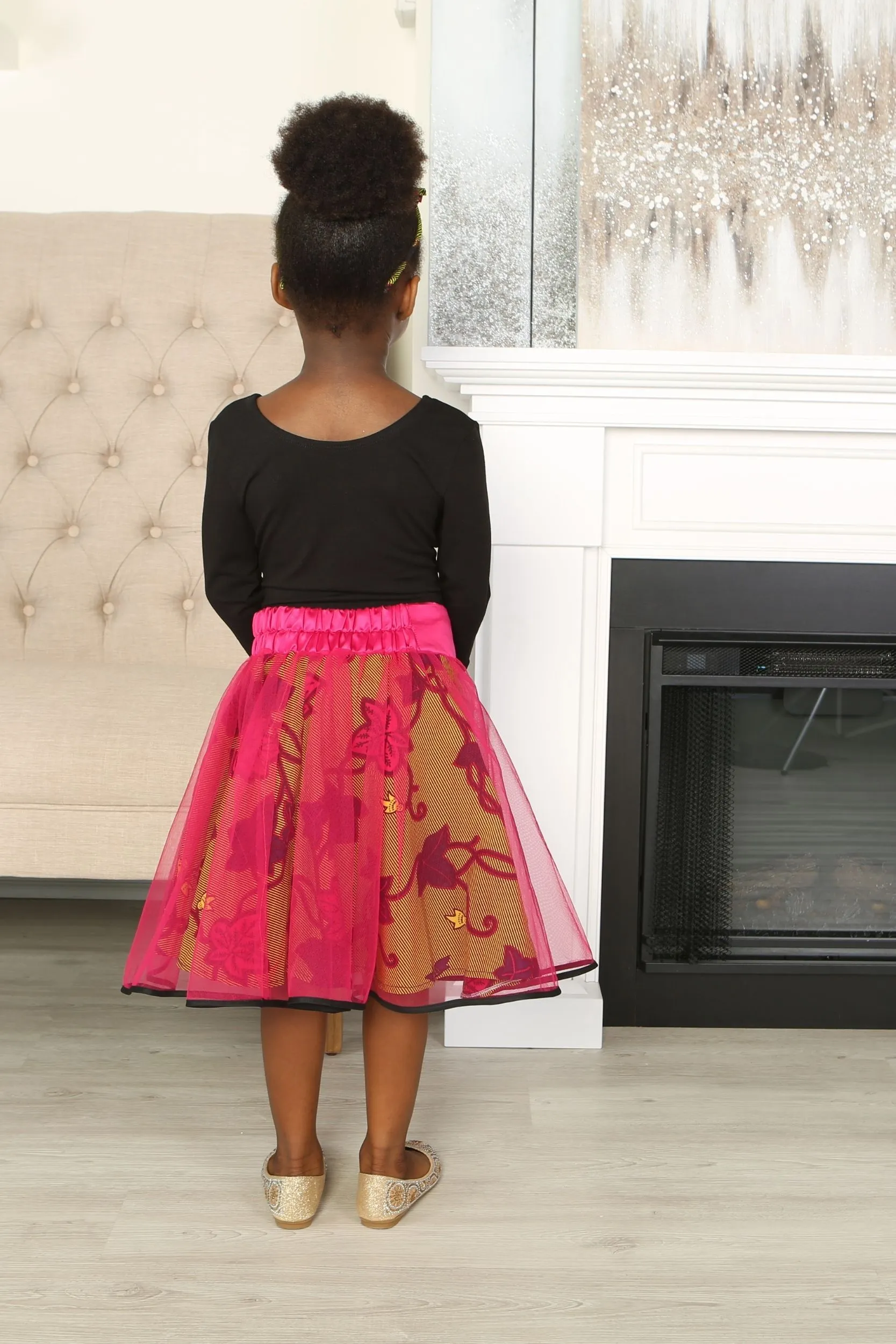 CHIMENE AFRICAN PRINT GIRLS' FLARED TULLE SKIRT