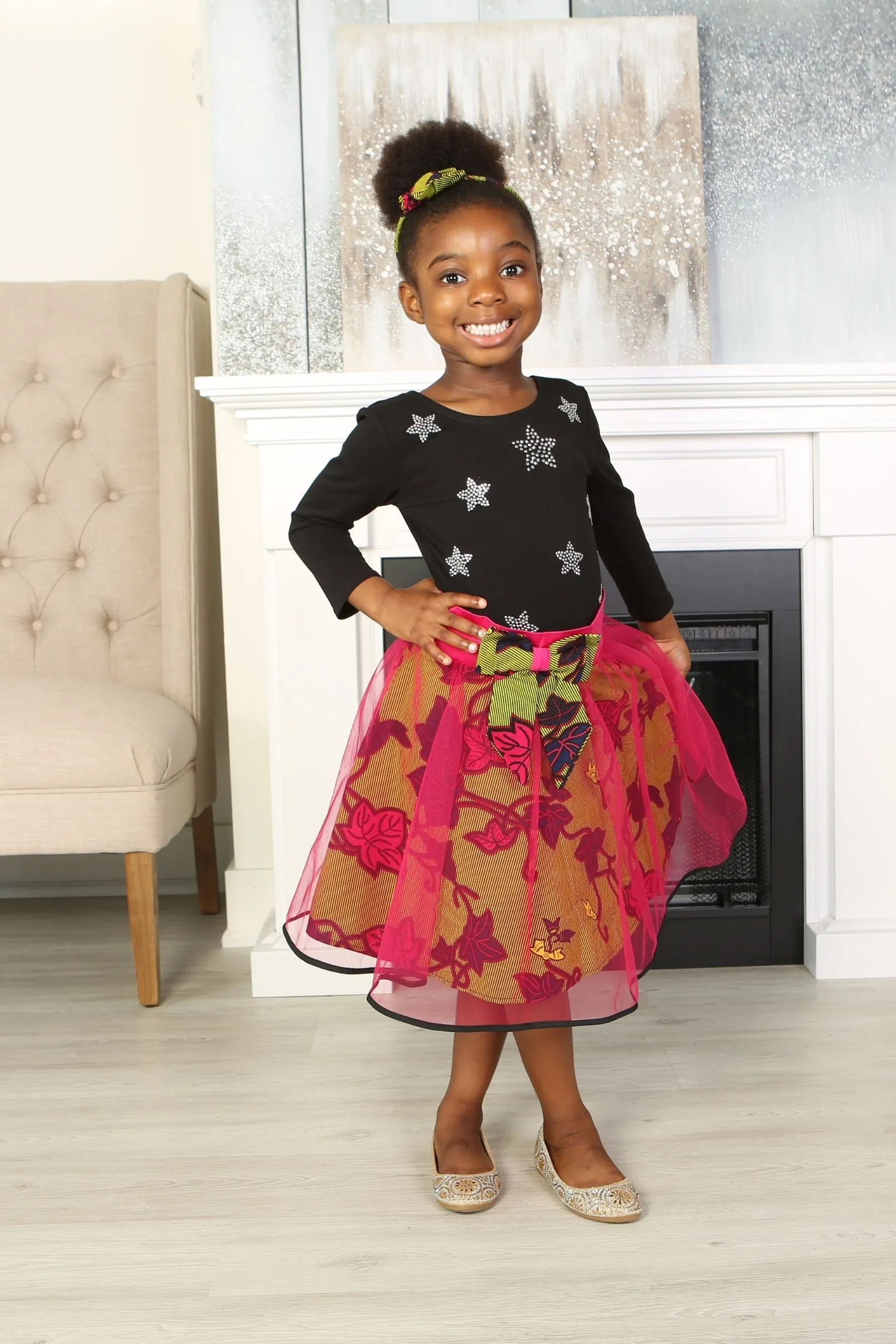 CHIMENE AFRICAN PRINT GIRLS' FLARED TULLE SKIRT