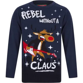 Christmas Rebel Without A Claus Junior Christmas Jumper - Navy