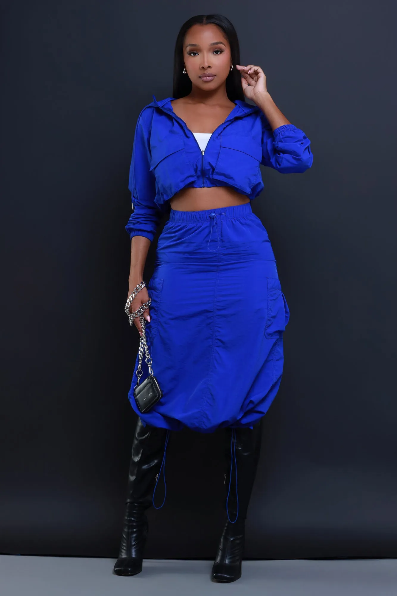 Come With Me Cargo Maxi Skirt Set - Royal Blue