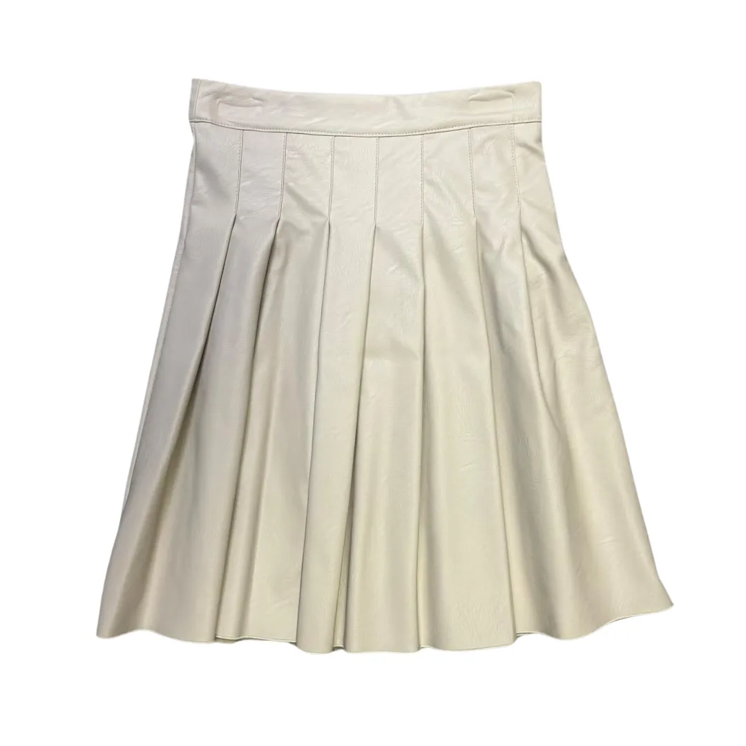 Cream Pleather Pleated Long Length Skirt