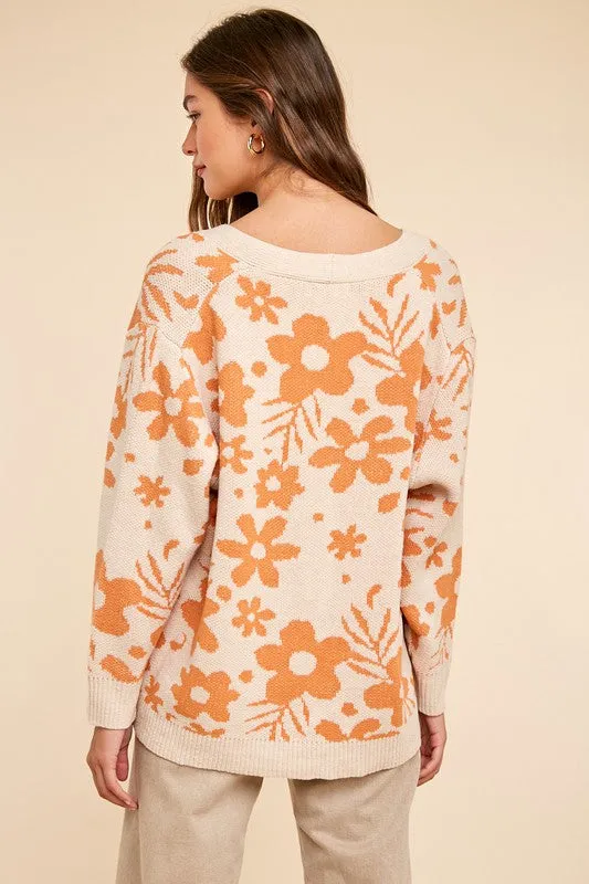 Creme Daisy Print Knitted Cardigan