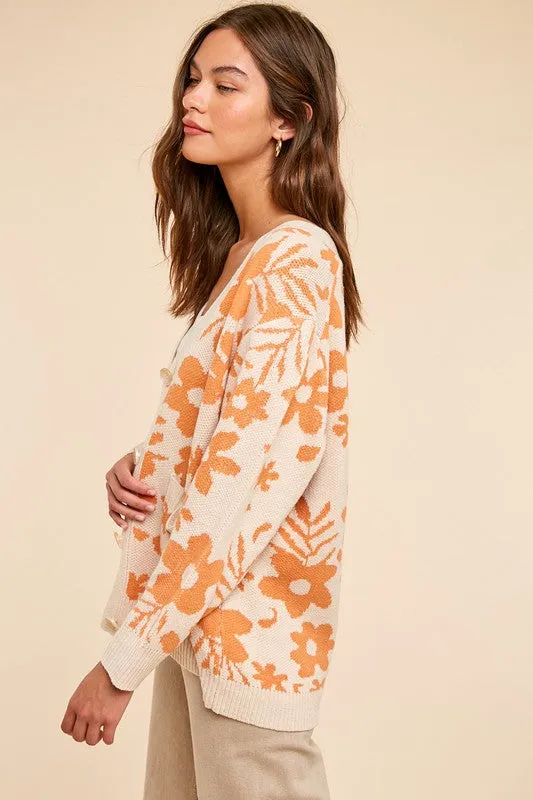 Creme Daisy Print Knitted Cardigan