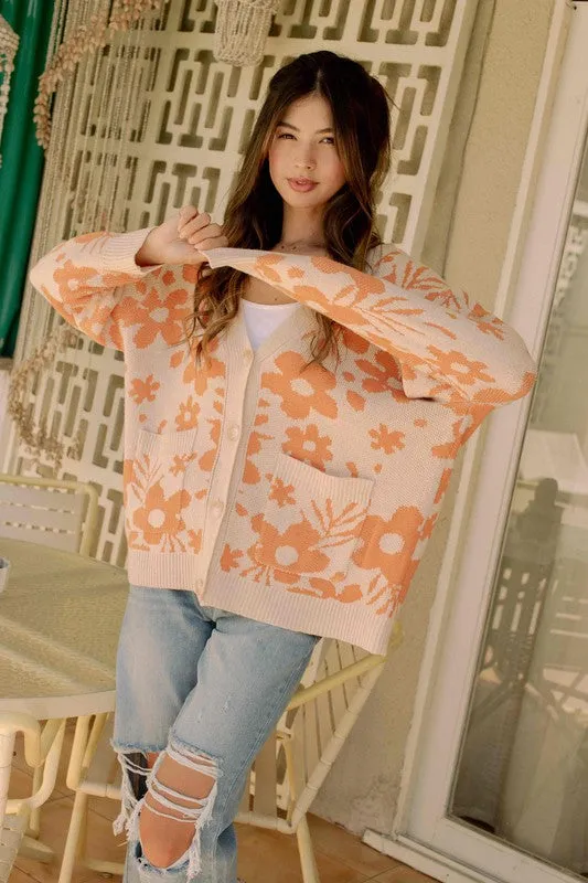 Creme Daisy Print Knitted Cardigan