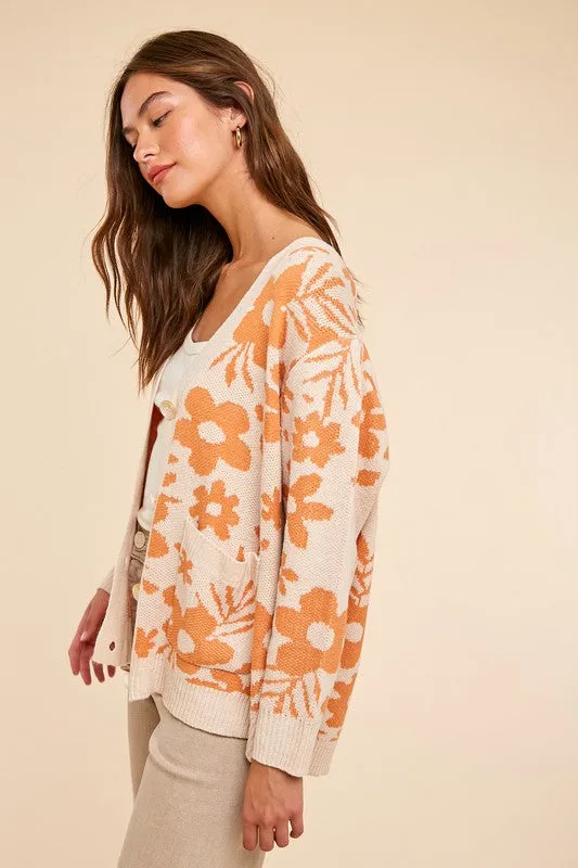 Creme Daisy Print Knitted Cardigan