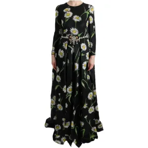 Dolce & Gabbana Elegant Sunflower Maxi Gown with Crystals