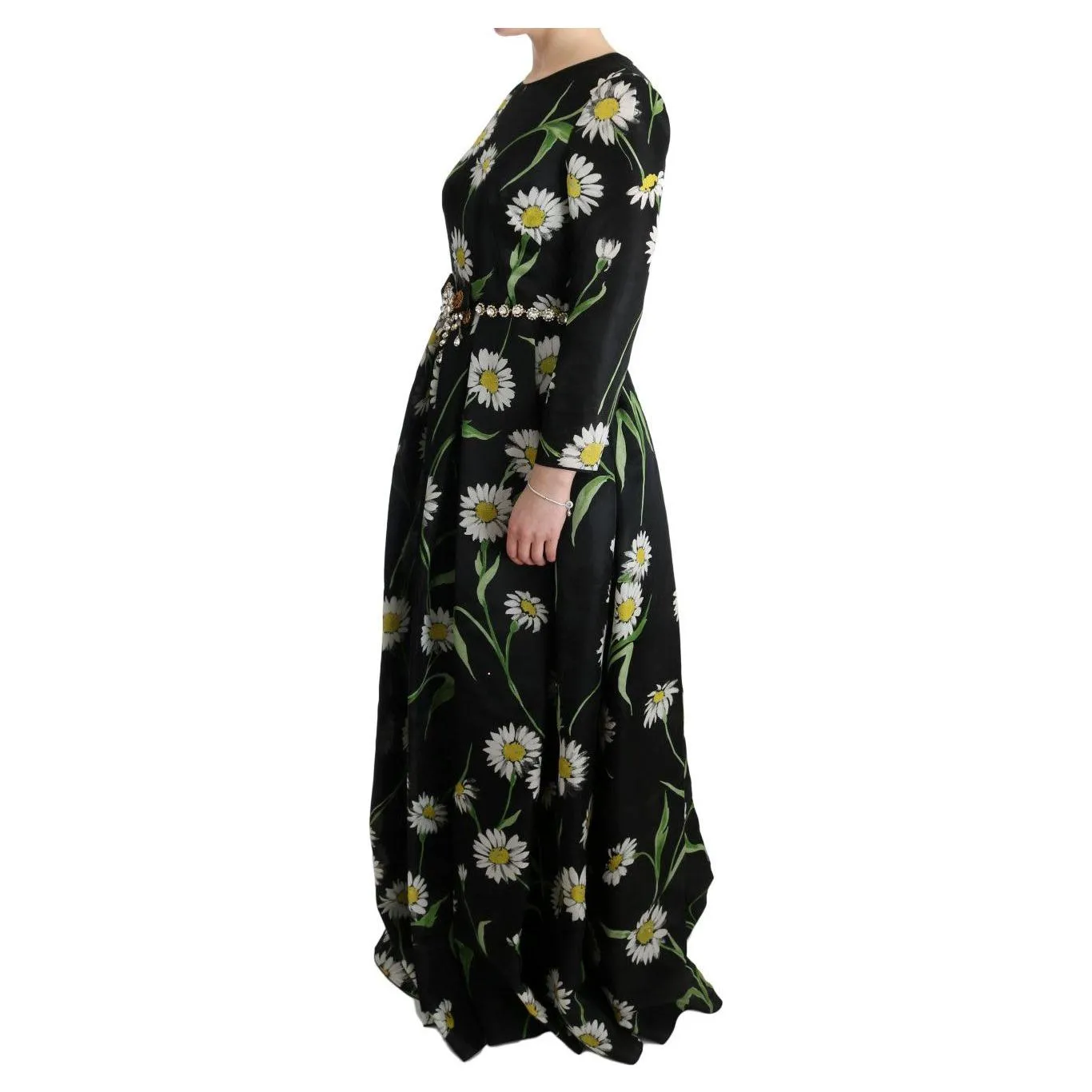 Dolce & Gabbana Elegant Sunflower Maxi Gown with Crystals