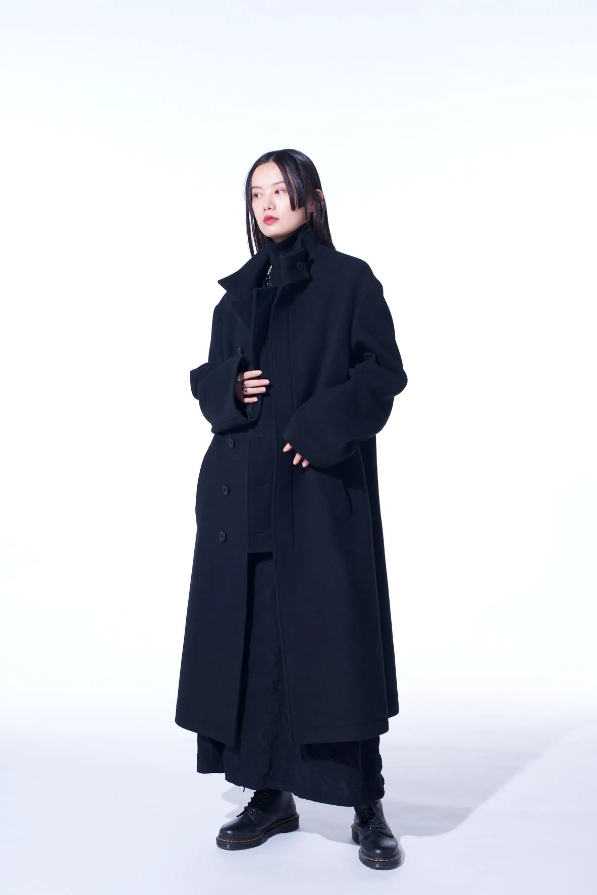 DOUBLE-WEAVE MELTON STAND COLLAR COAT