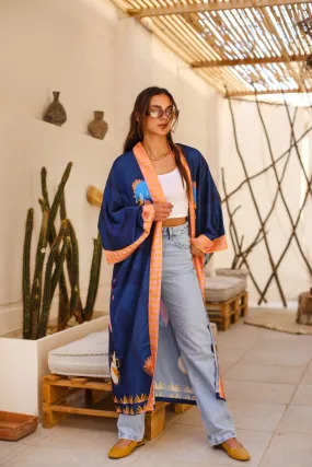 Egyptian Goddess Energy Satin Kimono Blue