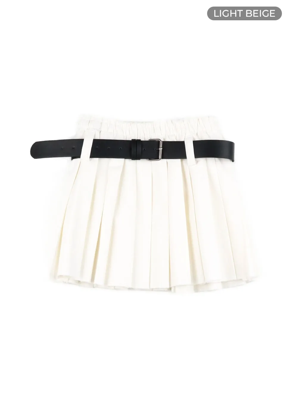 Elastic Waist Pleated Mini Skirt with Belt CA411