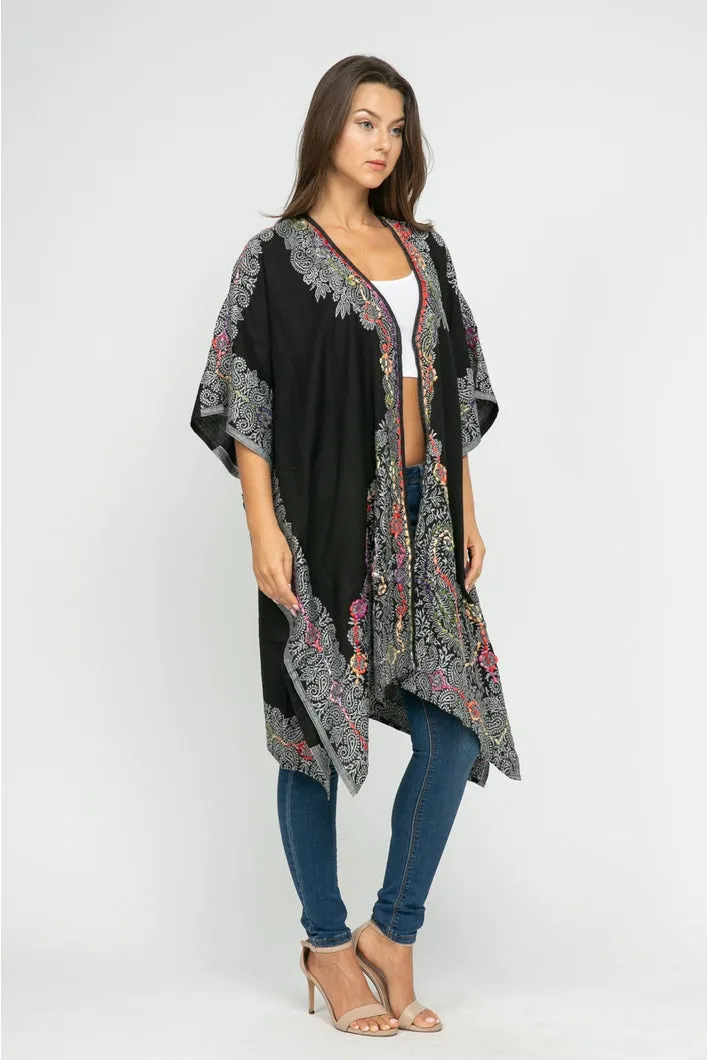 Embroidered Kimono ~ Black & Gray