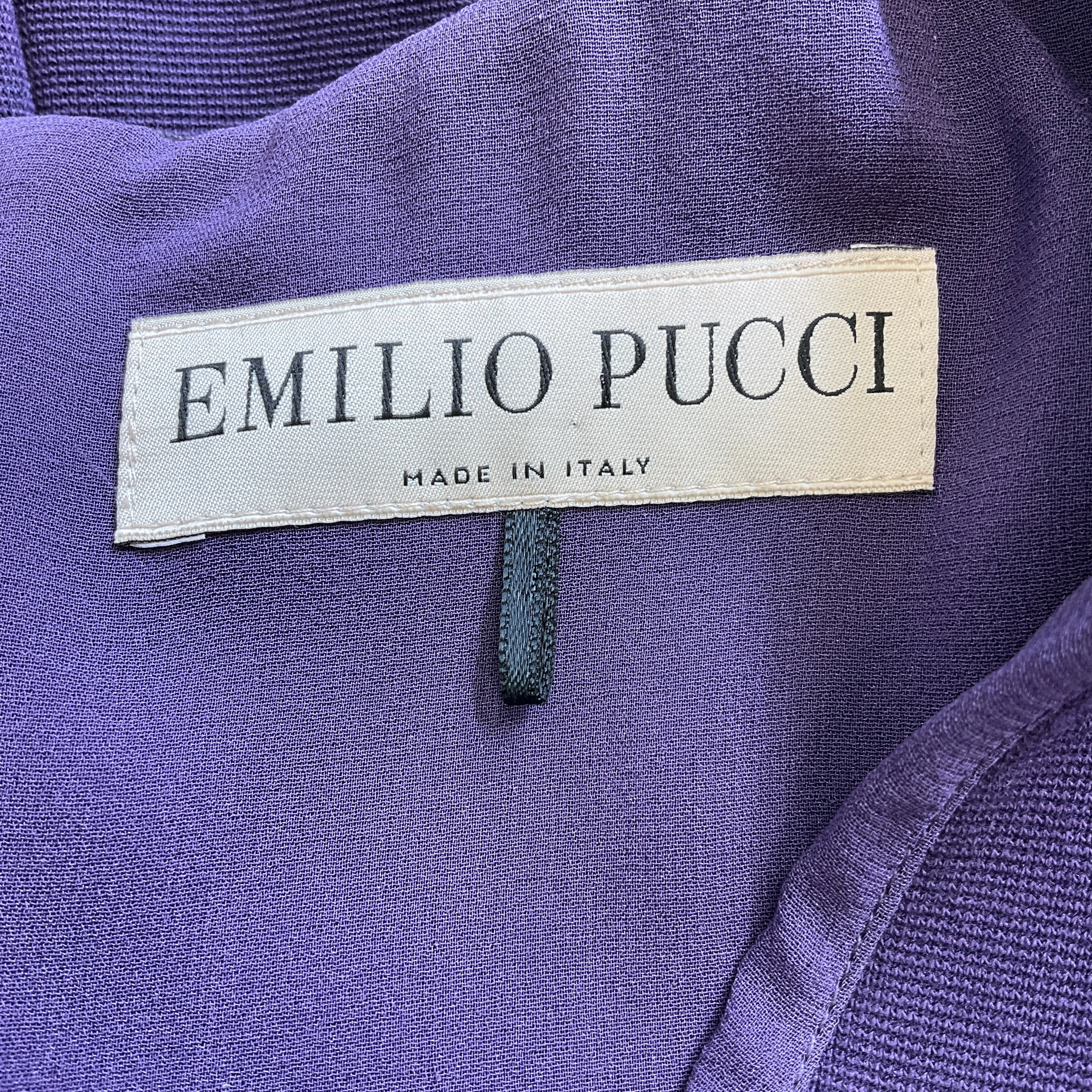 Emilio Pucci Purple Lace Detail Short Sleeved Stretch Knit Dress