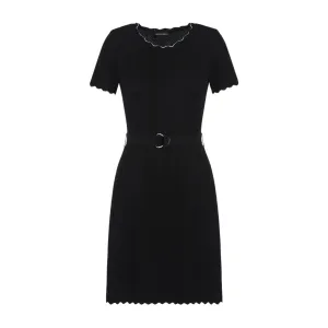 Emporio Armani Moss-Stitch Knit Black Flared Dress