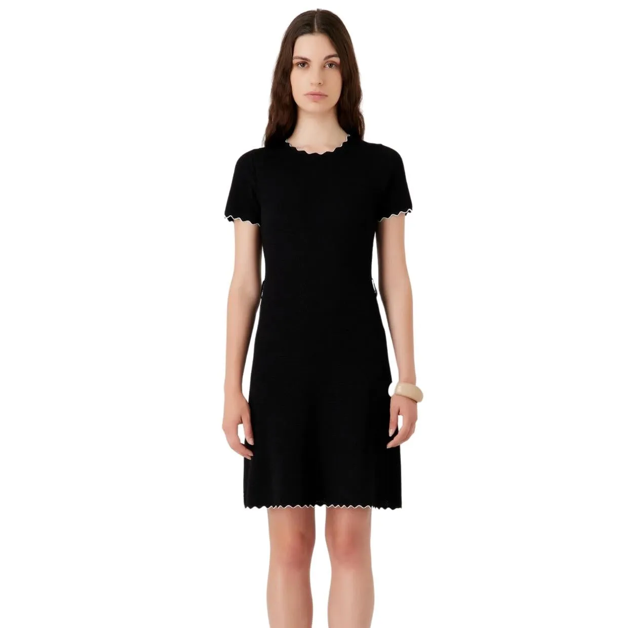 Emporio Armani Moss-Stitch Knit Black Flared Dress