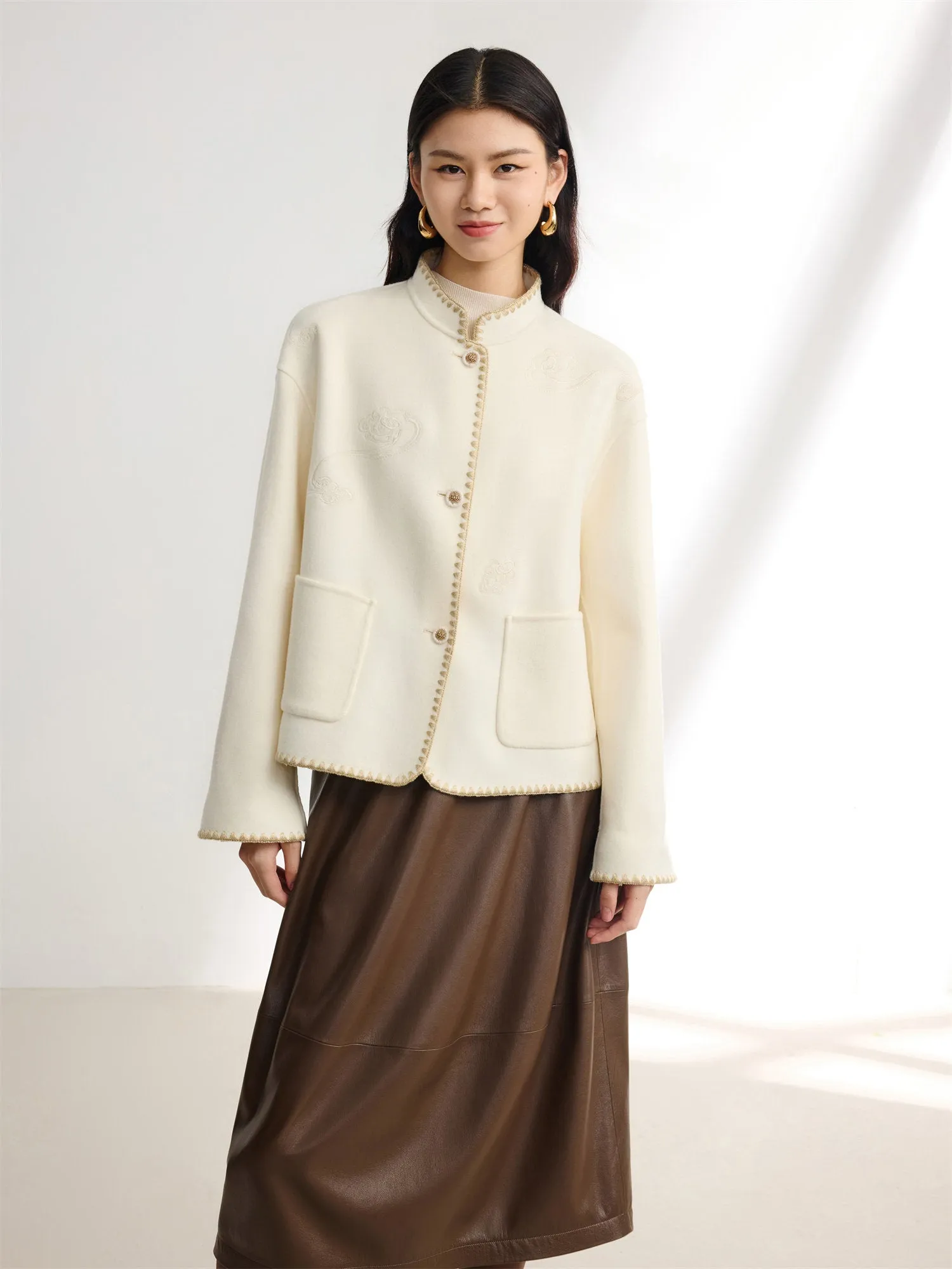 EP YAYING Wool Stand Collar Coat