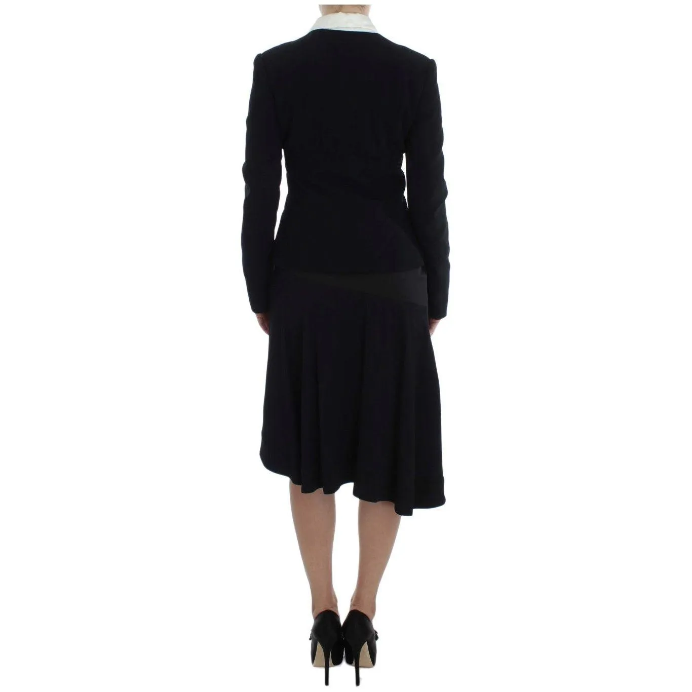 Exte Elegant Two-Piece Skirt Suit in Black & Blue