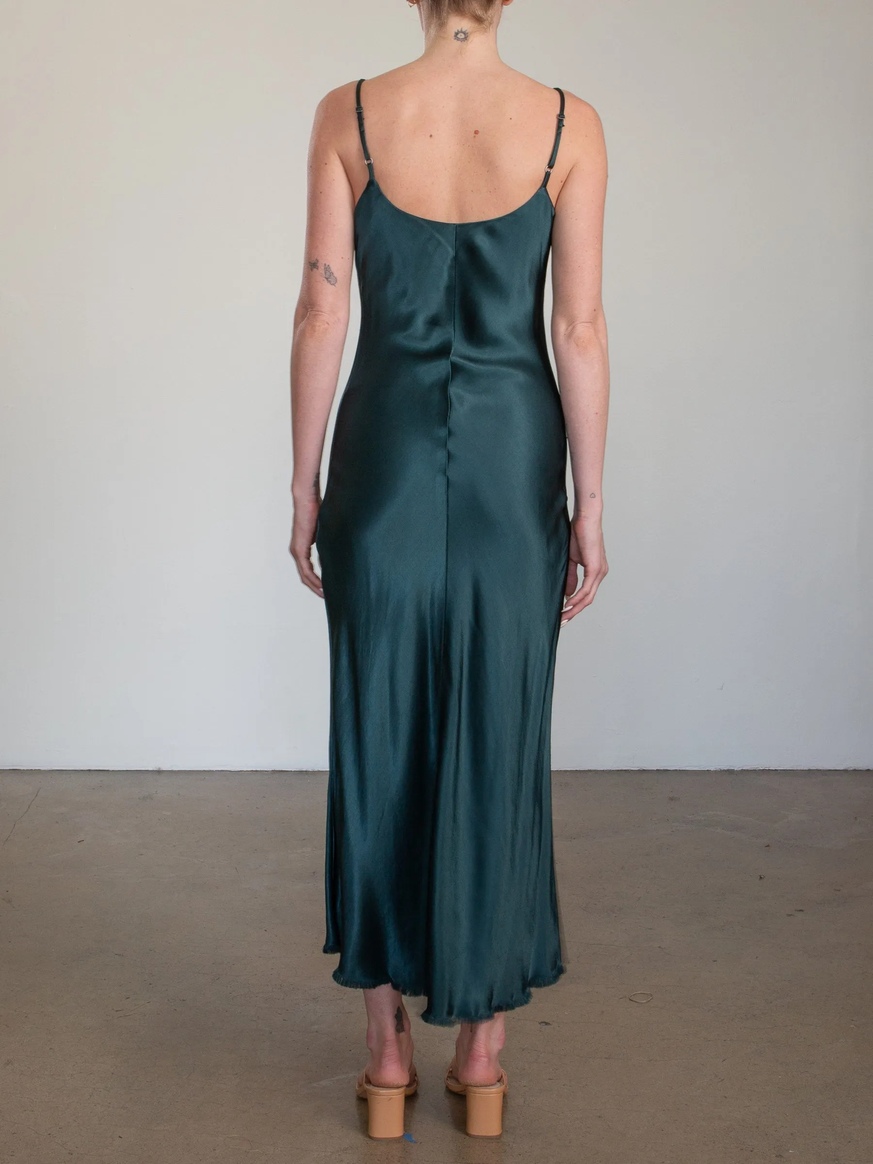 Farrah Slip Dress in Vintage Satin - Emerald