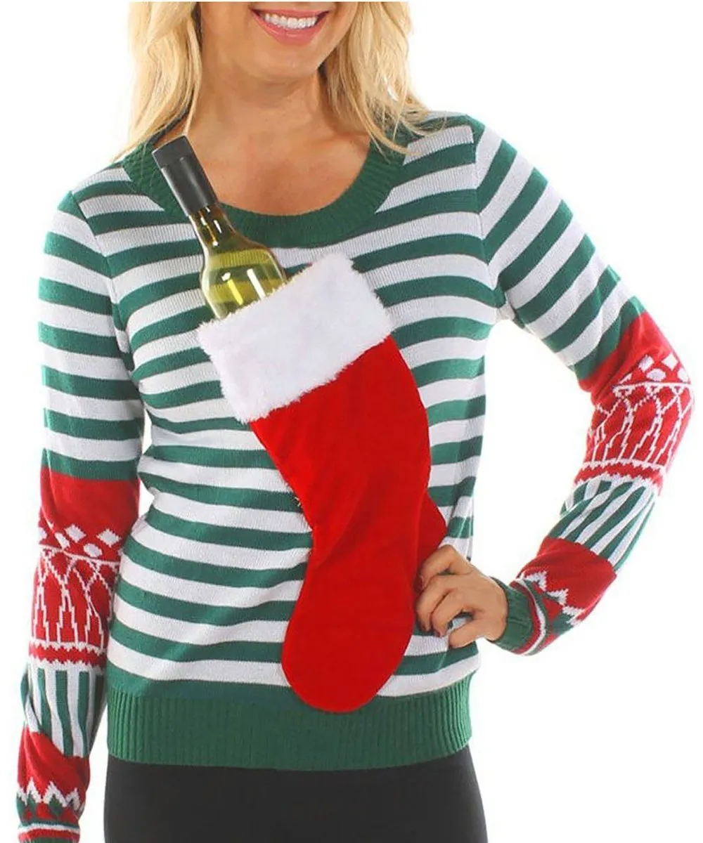 Fashion Christmas Sock Round Neck Sweater