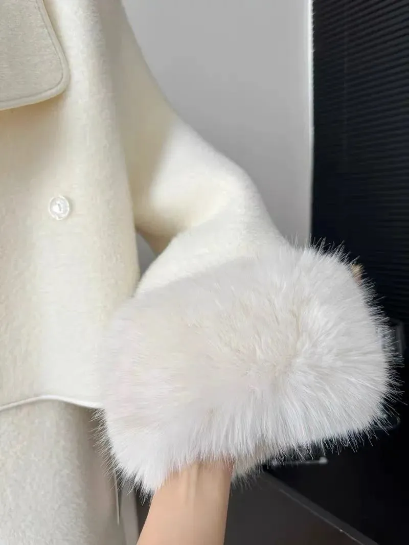 Fashion Imitation Mink Fur Jacket Skirt Two-piece Set Women Celebrity Lapel Plush Splice Soft Temperament Solid Slim Winter Suit