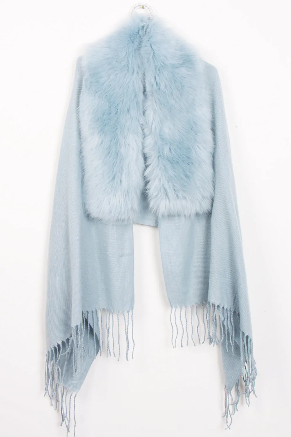 Faux Fur Collar Fringe Shawl/Scarf