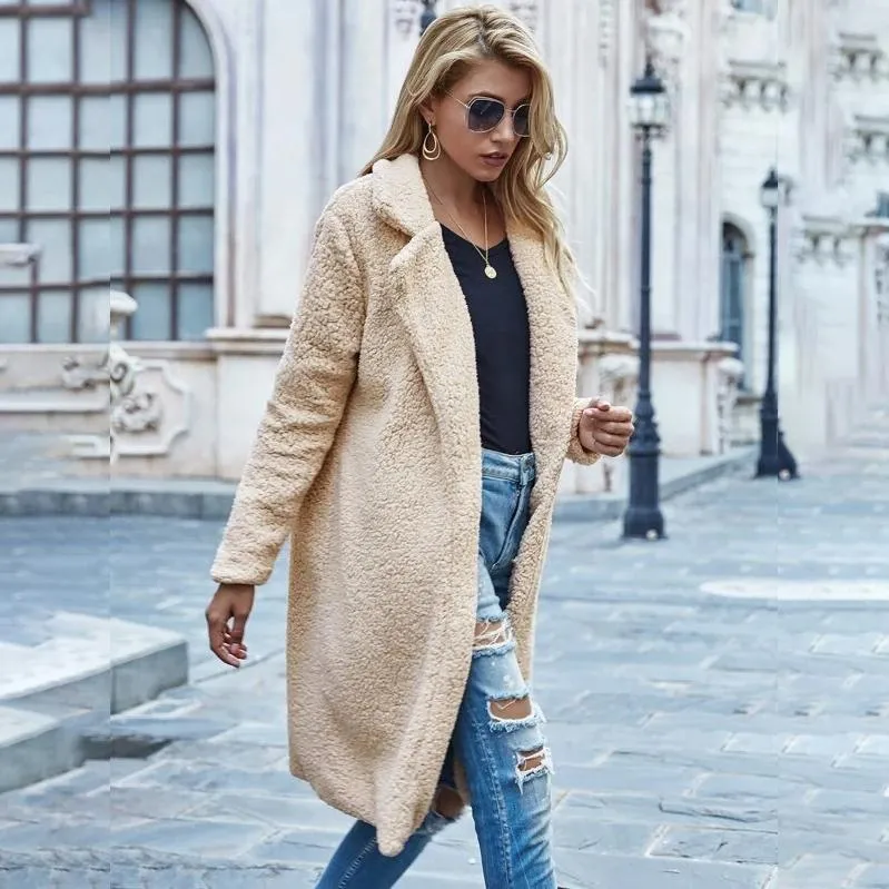 Faux Shearling Open-Front Longline Teddy Coat