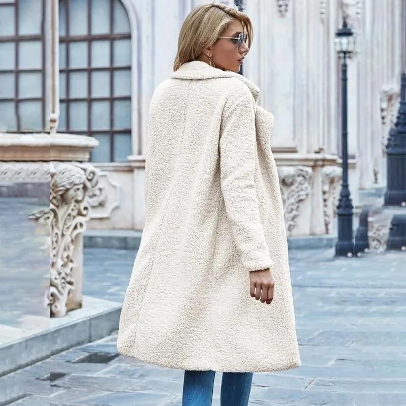 Faux Shearling Open-Front Longline Teddy Coat