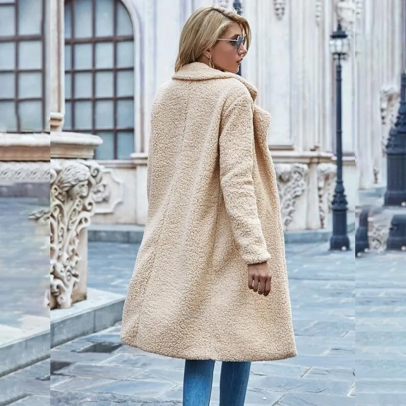 Faux Shearling Open-Front Longline Teddy Coat