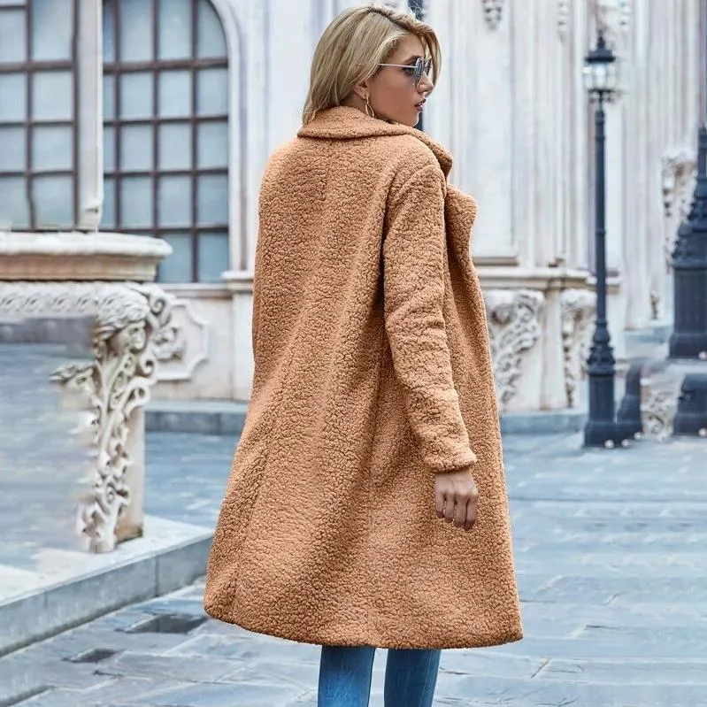 Faux Shearling Open-Front Longline Teddy Coat