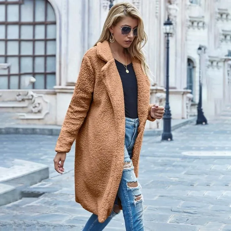 Faux Shearling Open-Front Longline Teddy Coat