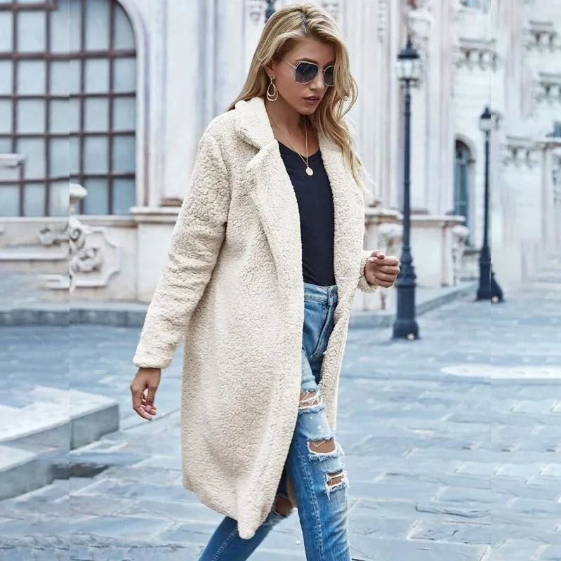 Faux Shearling Open-Front Longline Teddy Coat