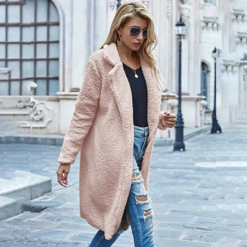 Faux Shearling Open-Front Longline Teddy Coat