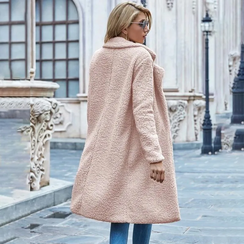 Faux Shearling Open-Front Longline Teddy Coat