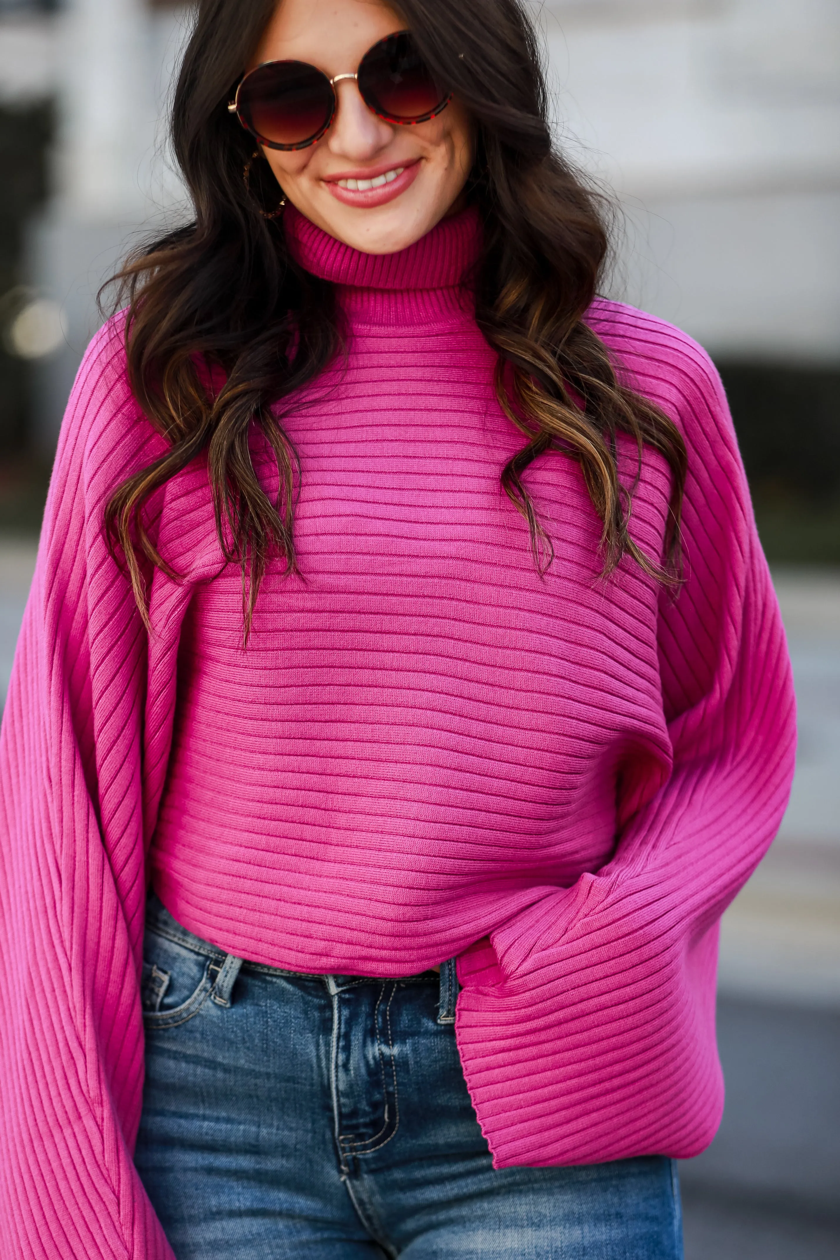 FINAL SALE - Posh Favorite Fuchsia Ribbed Turtleneck Sweater