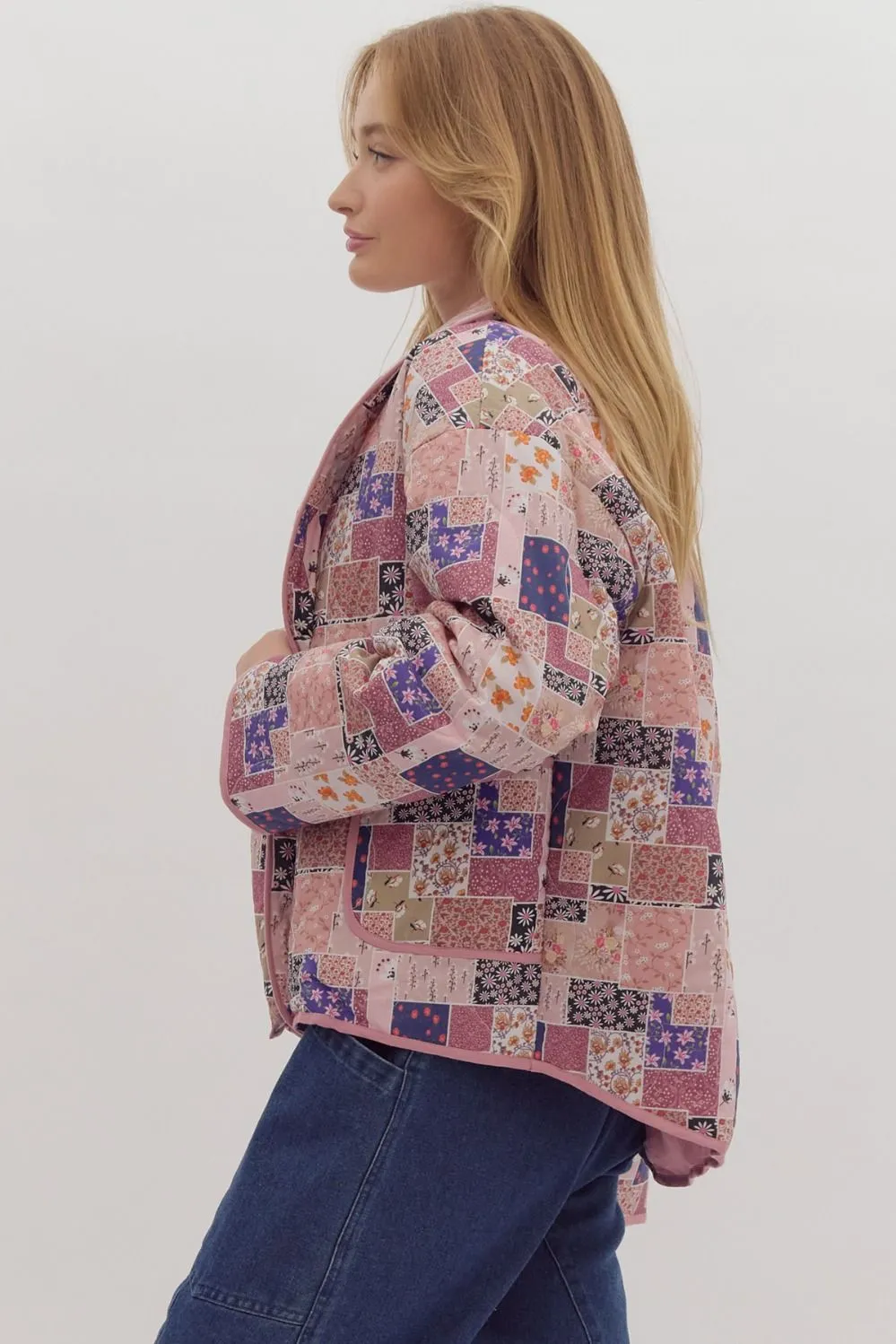 Floral Patchwork Open Crop Jacket