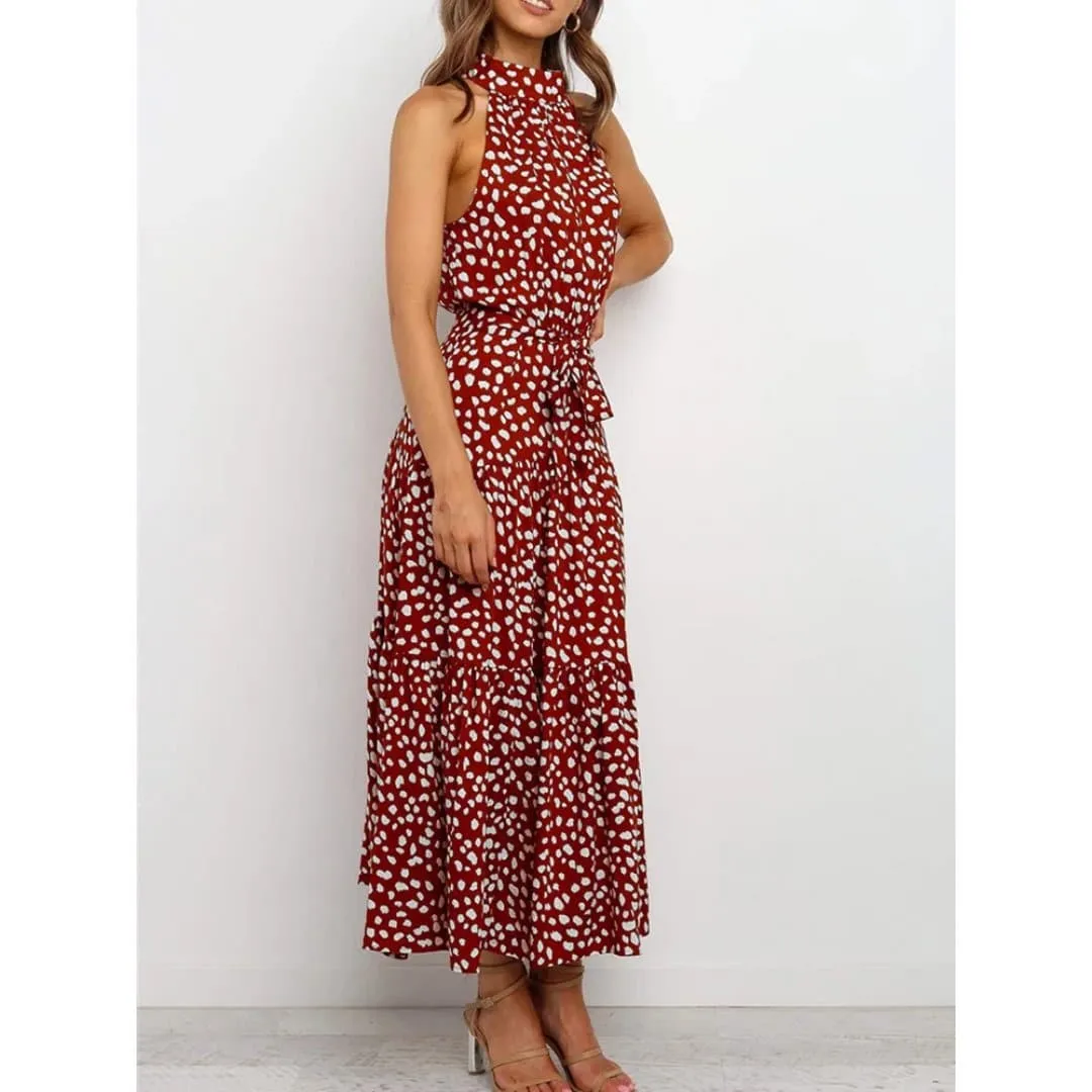 Floral Print Halter Dresses with Ankle-Length Silhouette